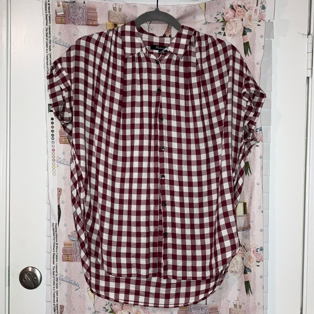 Plaid Button-Up Shirt - Red and White